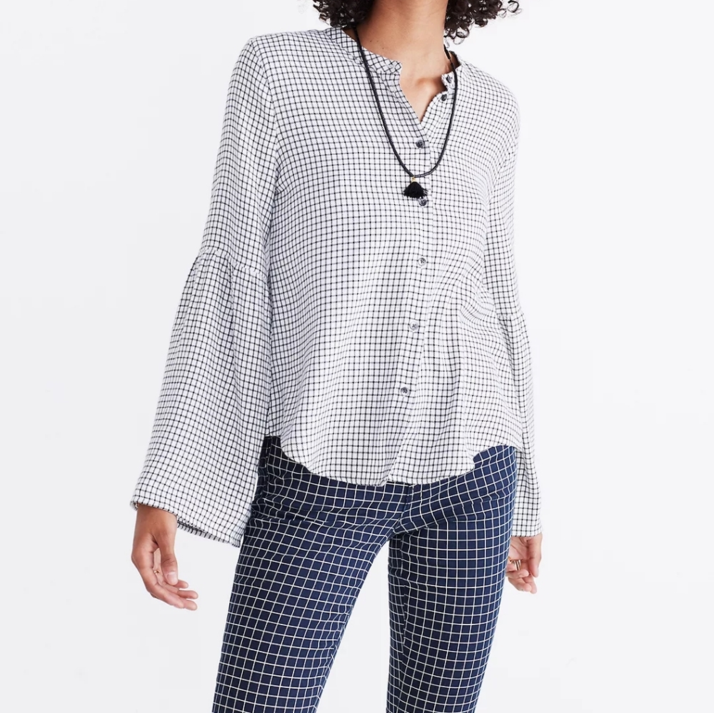 Madewell Bell-Sleeve Button-Down Shirt Windowpane